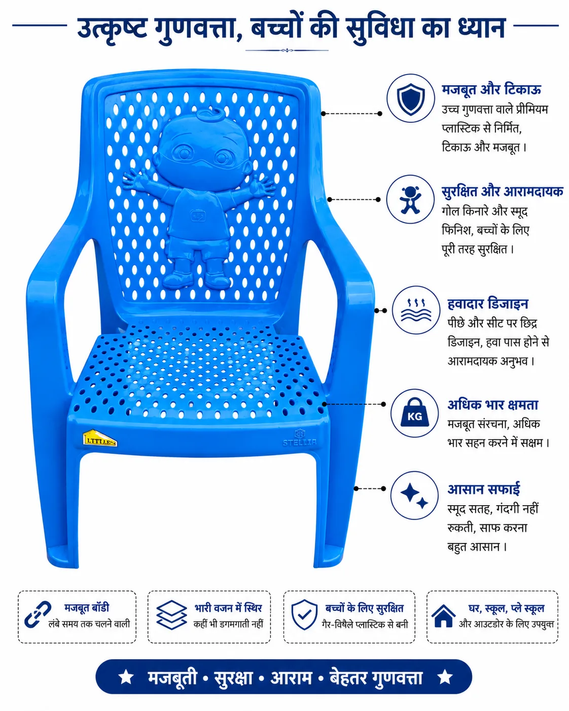 Blue Kids Plastic Arm Chair