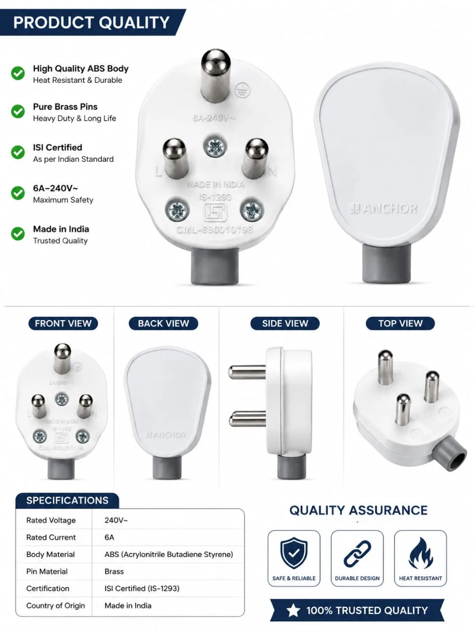 Heavy Duty 3-Pin Power Plug (6A)