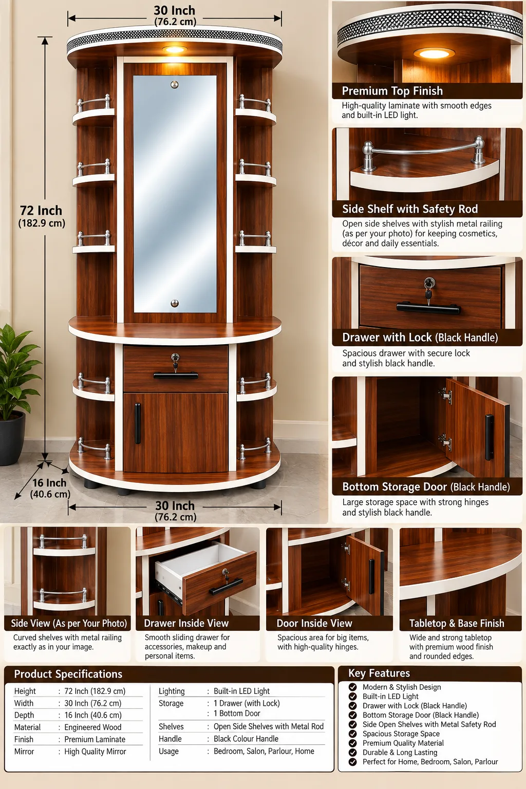Premium Wooden Dressing Table with Storage