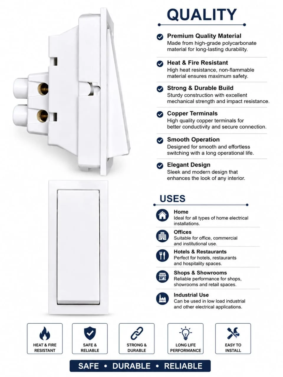 White Modular Electrical Rocker Switch”